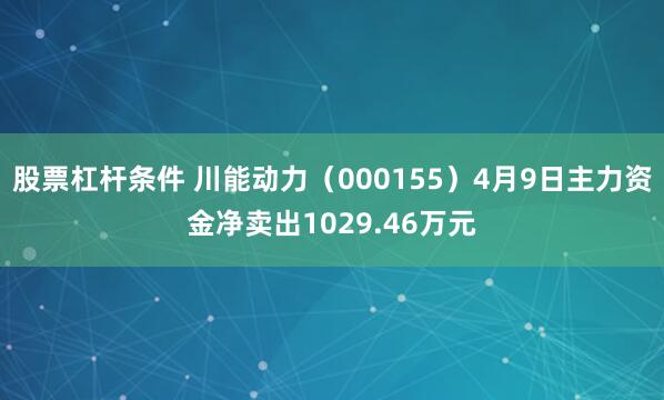 股票杠杆条件 川能动力（000155）4月9日主力资金净卖出1029.46万元