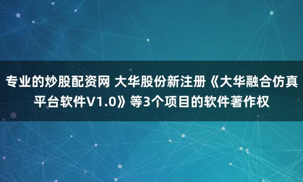 专业的炒股配资网 大华股份新注册《大华融合仿真平台软件V1.0》等3个项目的软件著作权